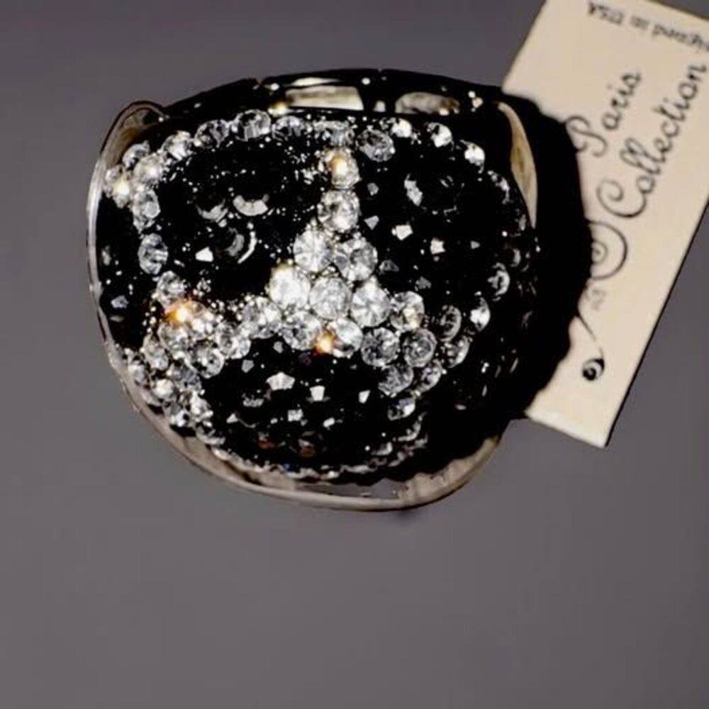 Silver and black Stretchy Swarovski Leopard Spotted Custom Jewelry Ring